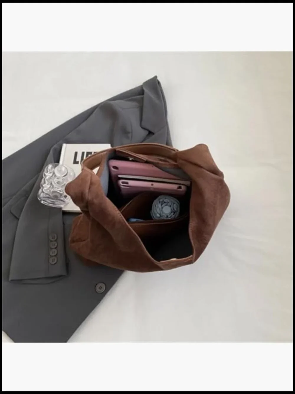Faux Suede Slouchy Hobo Tote Bag Spacious Work Office Fall Shoulder Handbag
